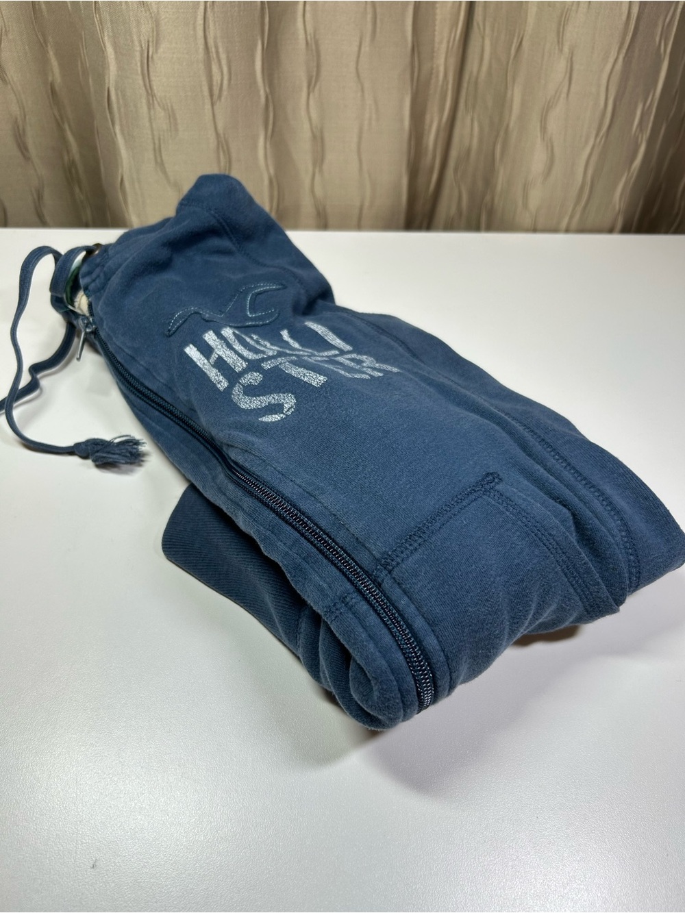 Hollister Women's XS Washed Distressed Navy Blue Full-Zip Hoodie Y2K 100% Cotton - Picture 12 of 12